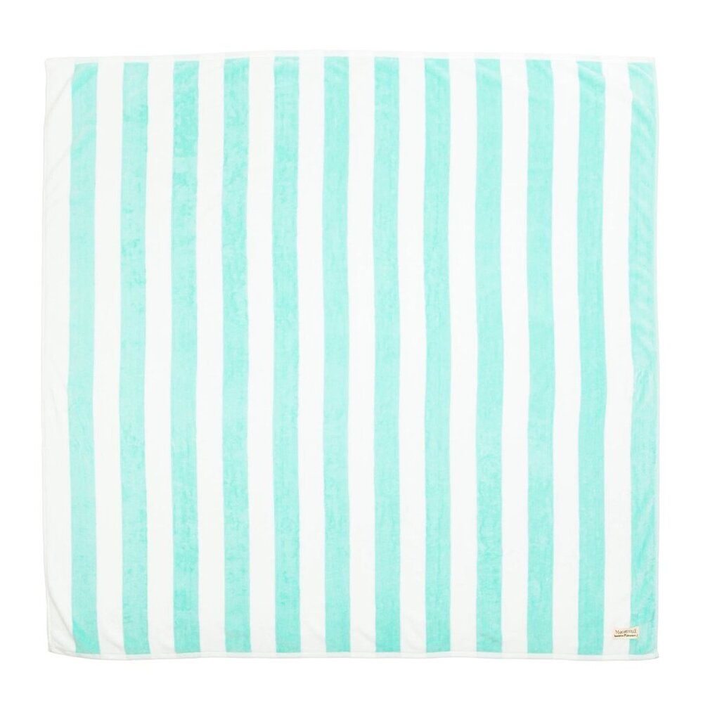 Business & Pleasure Co. Large Retro Aqua Stripes Beach Blanket Towel NWT - Picture 4 of 6